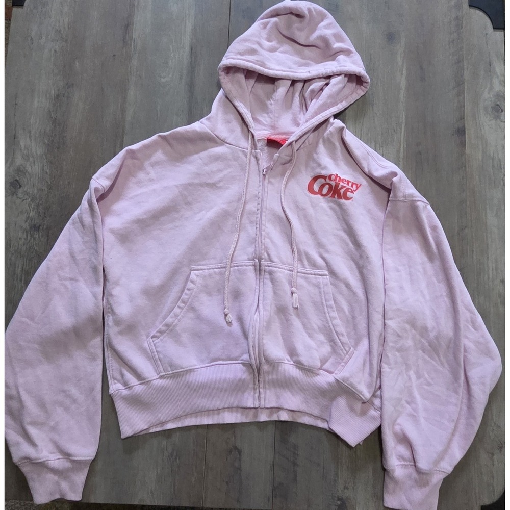 Coca-Cola Cherry Coke Pink Full Zip Hoodie Sweatshirt Junior Sz XL Soda Theme